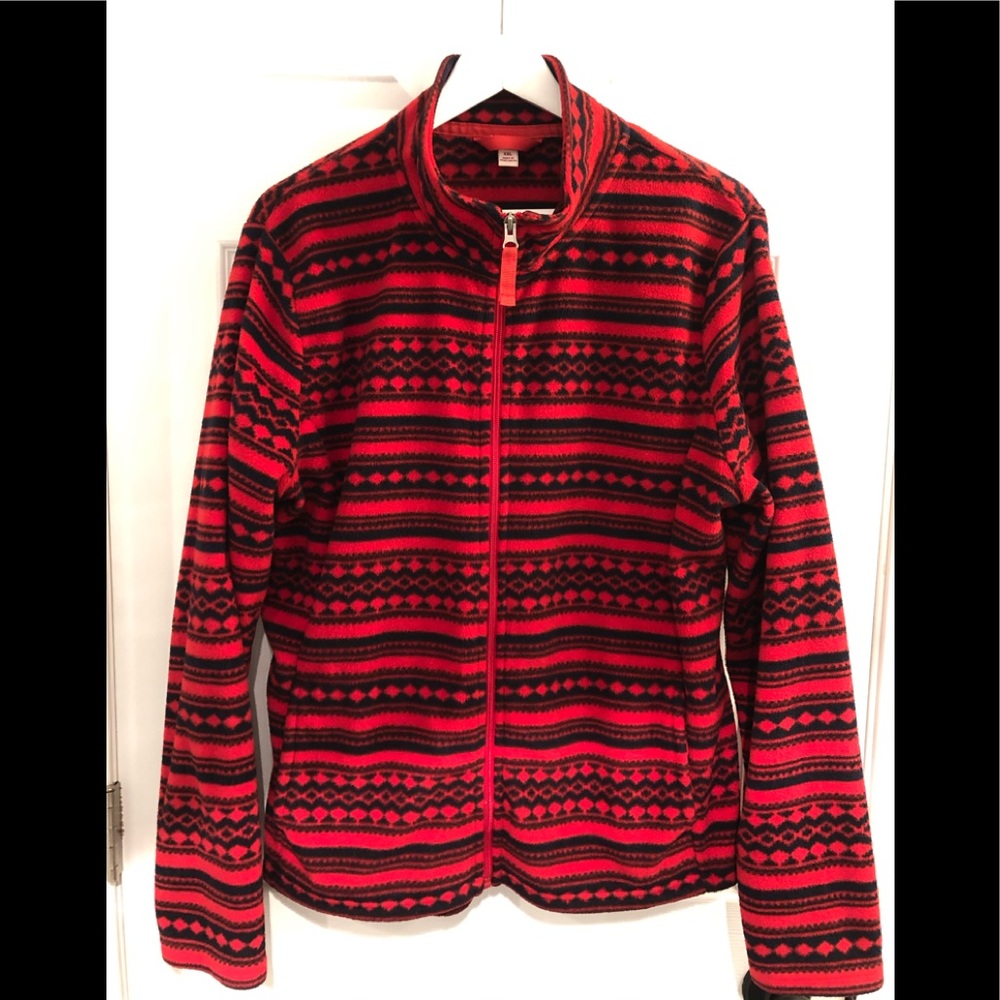 Merona Fleece Red/Navy Striped Jacket-Sz XXL